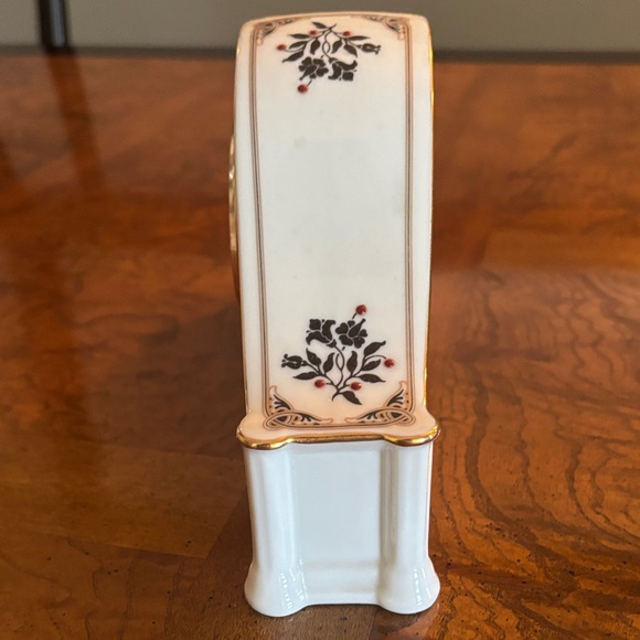 Lenox Madison Porcelain Mantel Clock with Gold Trim and Black Floral Design - Picture 7 of 11